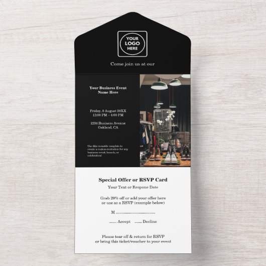 Black Minimalist Business Invitation All In One Uitnodiging (Binnen)
