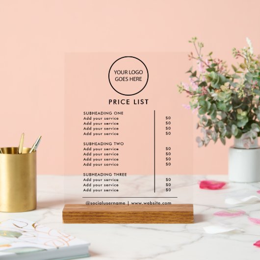 Black Minimalist Business Logo prijslijst Acryl Bord (Huwelijk)