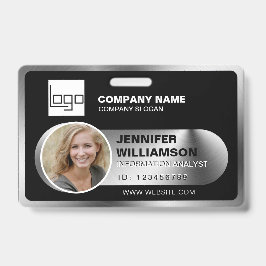 Black Minimalist Business QR Employee Photo ID Badge
