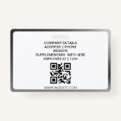 Black Minimalist Business QR Employee Photo ID Badge (Achterkant)