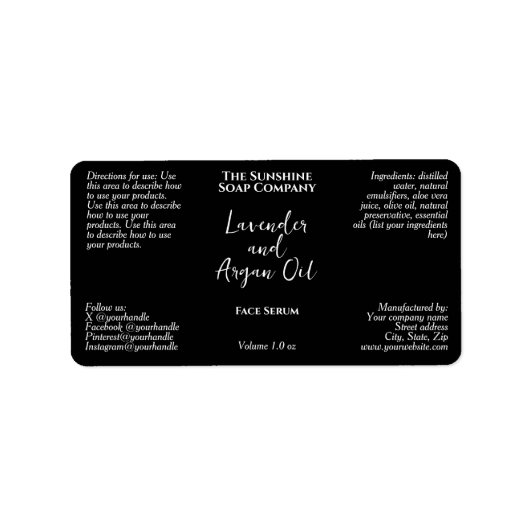 Black Minimalist Cosmetics Dropper Bottle Etiket (Voorkant)