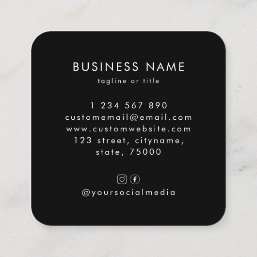 Black Minimalist Custom Logo Professional Company Vierkante Visitekaartje (Achterkant)
