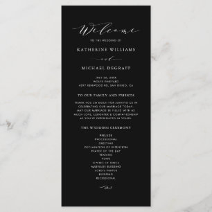 Black minimalist Dainty Script Wedding Ceremonony Programmakaart