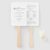 Black minimalist Dainty Script Wedding Program Handwaaier (Voorkant en achterkant)