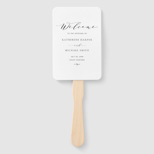 Black minimalist Dainty Script Wedding Program Handwaaier (Voorkant)