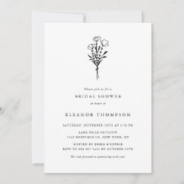 Black Minimalist Floral Bouquet-Vrijgezellenfeest Kaart