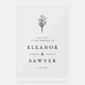 Black Minimalist Floral Bouquet Wedding Welkom Acryl Bord (Voorkant)