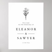 Black Minimalist Floral Bouquet Wedding Welkom Poster (Voorkant)