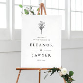 Black Minimalist Floral Bouquet Wedding Welkom Poster