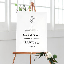 Black Minimalist Floral Bouquet Wedding Welkom Poster