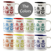 Black Minimalist Folk Art Floral Custom Name Tweekleurige Koffiemok