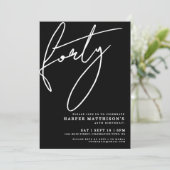 Black Minimalist Forty 40th Birthday Party Kaart (Staand voorkant)