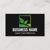 Black Minimalist Green Leaf Lawn Care Visitekaartje (Voorkant)