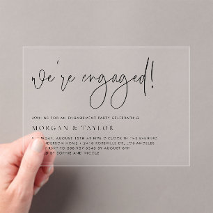 Black Minimalist Handwriting Engagement Party Acryl Uitnodigingen