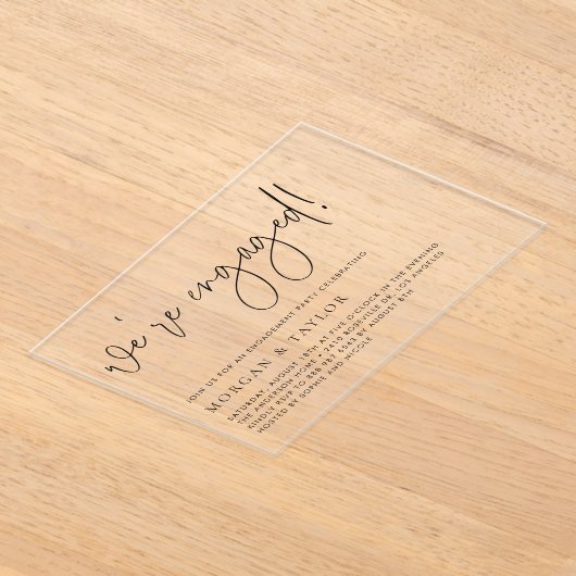 Black Minimalist Handwriting Engagement Party Acryl Uitnodigingen (Laagn)