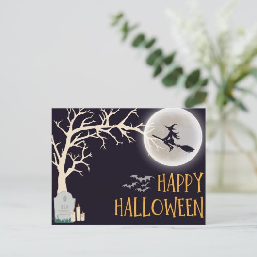 Black Minimalist Happy Halloween Briefkaart (Staand voorkant)