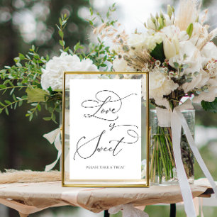 Black minimalist Love is Sweet Dessert Bar Pedesta Foto Afdruk