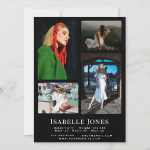 Black Minimalist Model Actor 4 Photo Comp Kaart