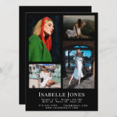 Black Minimalist Model Actor 4 Photo Comp Kaart (Voorkant / Achterkant)