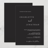 Black minimalist Modern Elegant Wedding Invitation Kaart (Voorkant / Achterkant)