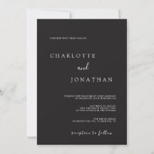 Black minimalist Modern Elegant Wedding Invitation