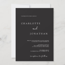 Black minimalist Modern Elegant Wedding Invitation Kaart
