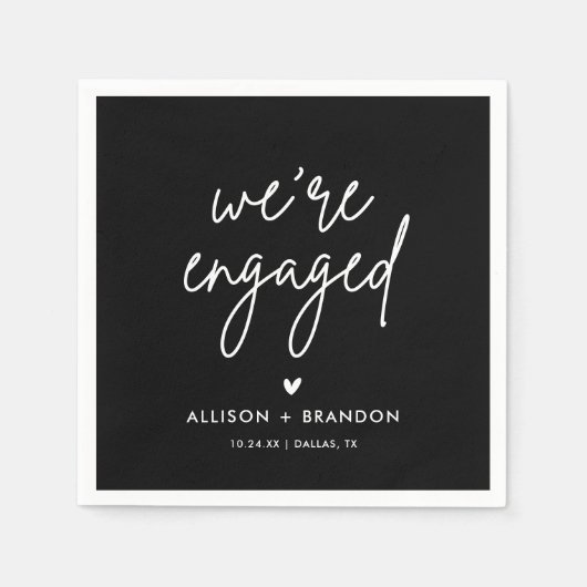 Black Minimalist Modern Engagement Party Servet (Voorkant)