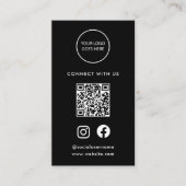 Black Minimalist Modern Social Media Logo QR-code Visitekaartje (Voorkant)