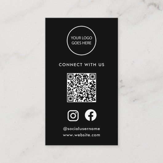 Black Minimalist Modern Social Media Logo QR-code Visitekaartje (Voorkant)