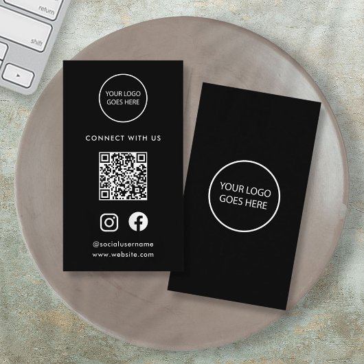 Black Minimalist Modern Social Media Logo QR-code Visitekaartje