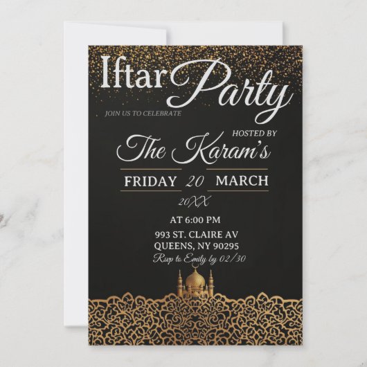 Black Minimalist Mosque Ramadan Iftar Party  Kaart (Voorkant)