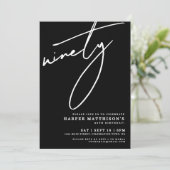 Black Minimalist Ninety 90th Birthday Party Kaart (Staand voorkant)