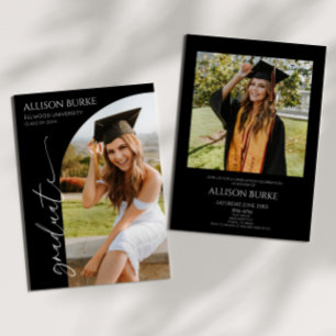 Black Minimalist Photo Arch Afstudeerfeest Kaart