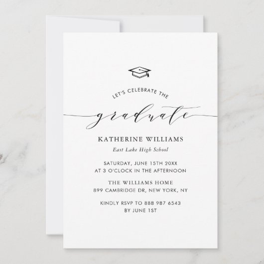Black Minimalist Script Afstuderen Invitation Kaart (Voorkant)