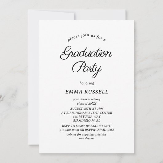 Black Minimalist Script Afstuderen Invitation Kaart (Voorkant)