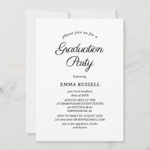Black Minimalist Script Afstuderen Invitation Kaart