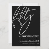 Black Minimalist Script Fifty 50th Birthday Party Kaart (Voorkant)