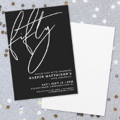 Black Minimalist Script Fifty 50th Birthday Party Kaart