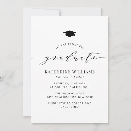 Black Minimalist Script Graduation Party Kaart (Voorkant)