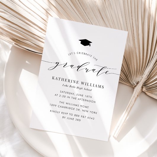 Black Minimalist Script Graduation Party Kaart