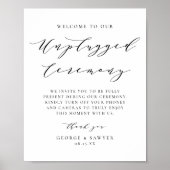 Black Minimalist Script Unplugged Wedding Ceremono Poster (Voorkant)