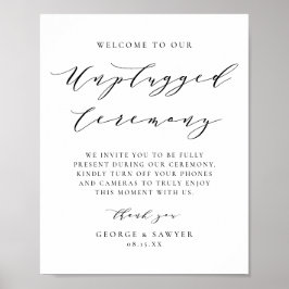 Black Minimalist Script Unplugged Wedding Ceremono Poster
