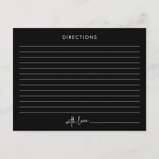 Black Minimalist Script Vrijgezellenfeest Recipe K Informatiekaartje (Achterkant)