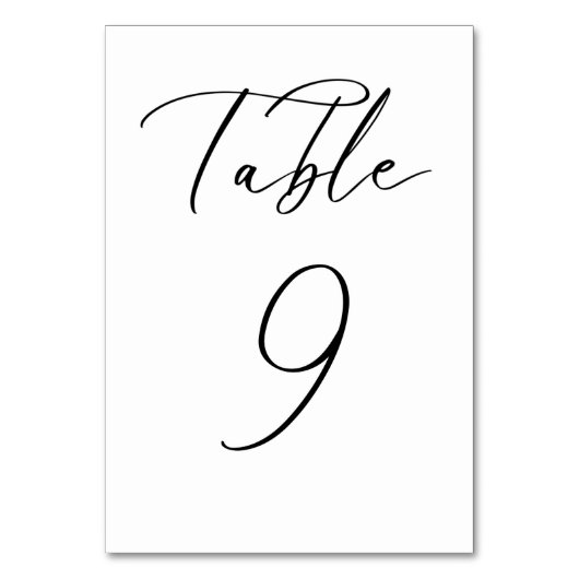 Black Minimalist Script Weddentable Number Card Kaart (Achterkant)