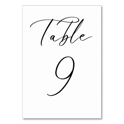 Black Minimalist Script Weddentable Number Card Kaart (Voorkant)