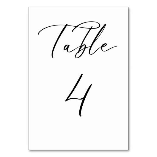 Black Minimalist Script Weddentable Number Card Kaart (Voorkant)