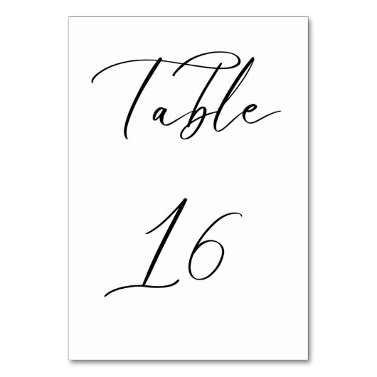 Black Minimalist Script Weddentable Number Card Kaart (Voorkant)