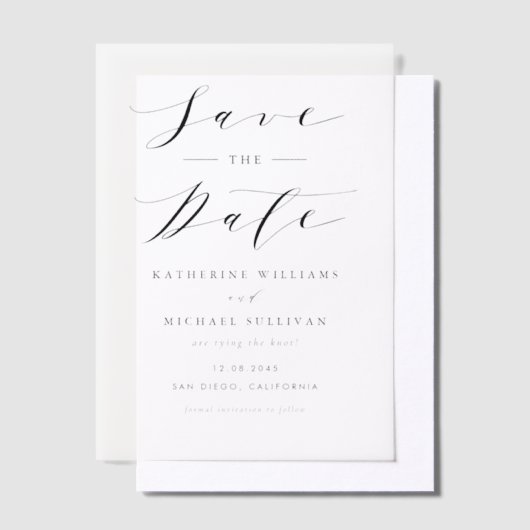 Black Minimalist Script Wedding Sla de datum op Vellum Uitnodigingen (Offset)