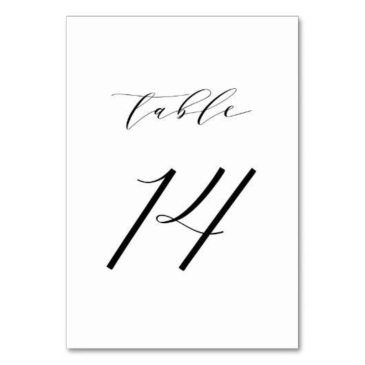 Black Minimalist Script Wedding Table Number 14 Kaart (Achterkant)