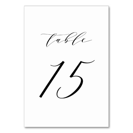 Black Minimalist Script Wedding Table Number 15 Kaart (Achterkant)